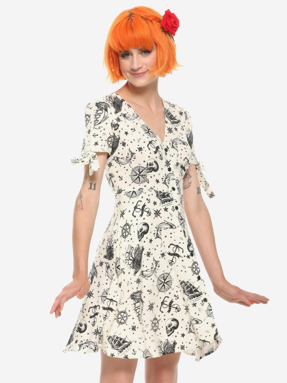 Midnight Hour Nautical Skull Button-Up Dress Gothic Tattoo Style Indie Grunge 2X